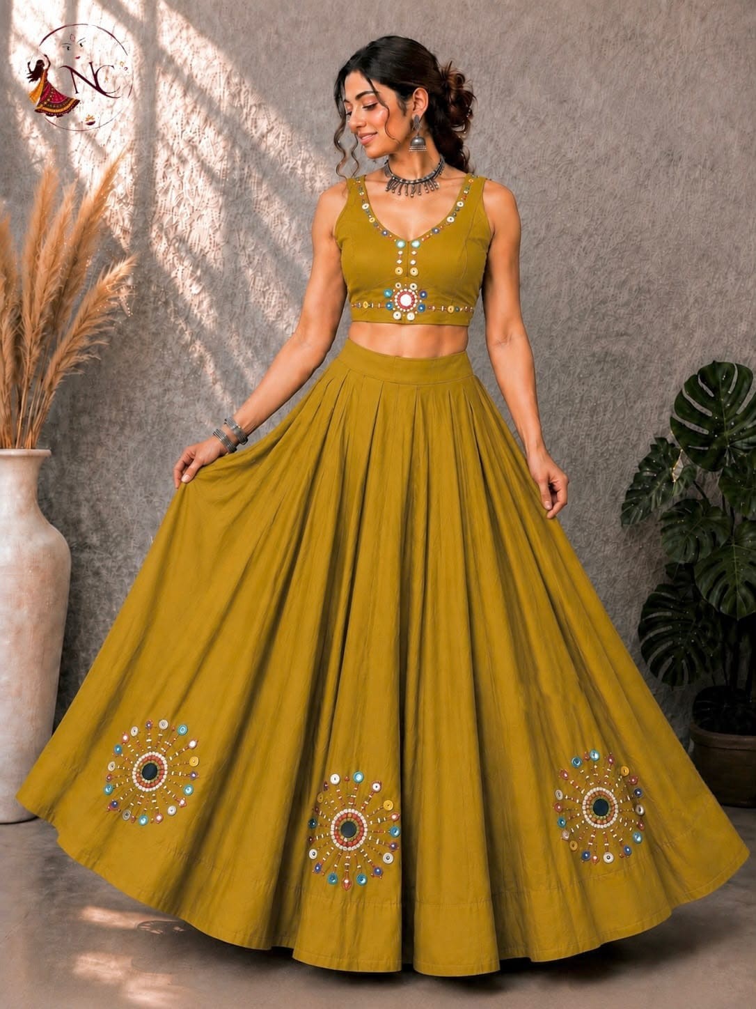 Navratri Real Mirror Handwork Flared Lehenga Choli